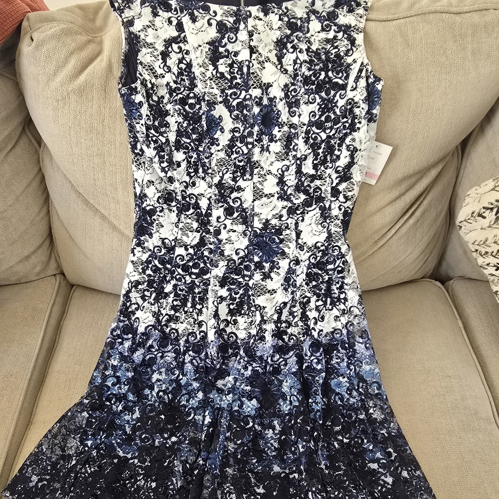 Gabby Skye Navy and White Ombre Floral Maxi Dress